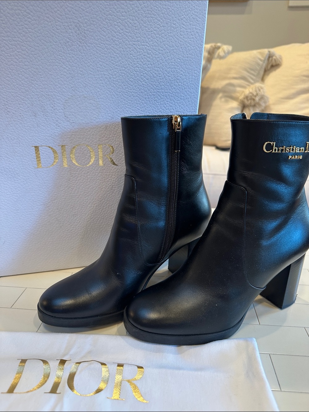 DIOR 2026 D-Town Black Stacked Heel Booties (Size 36/ 5.5)